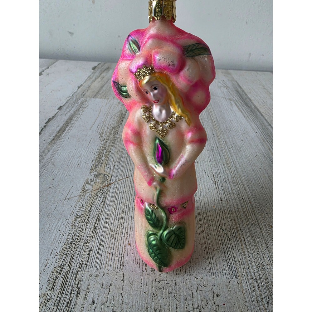 Vintage‎ Christborn carnation pink fairy flower rose lady glass ornament Xmas